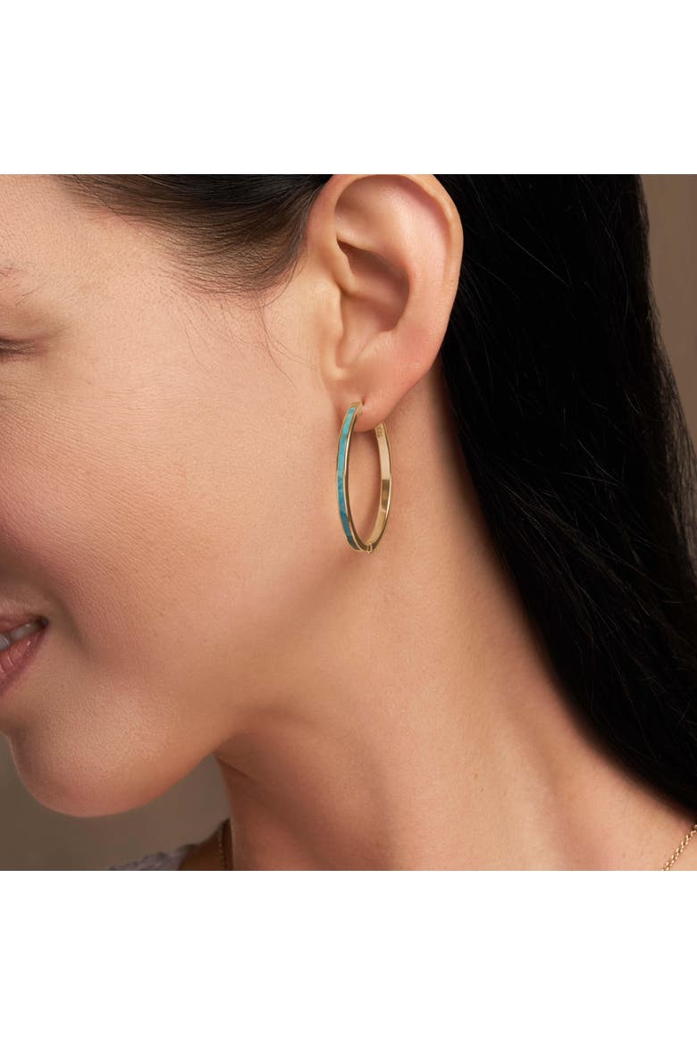 Women's Turquoise Gold Hoop Earrings - Graceful Strength, Alternate, color, Gold/Turquoise