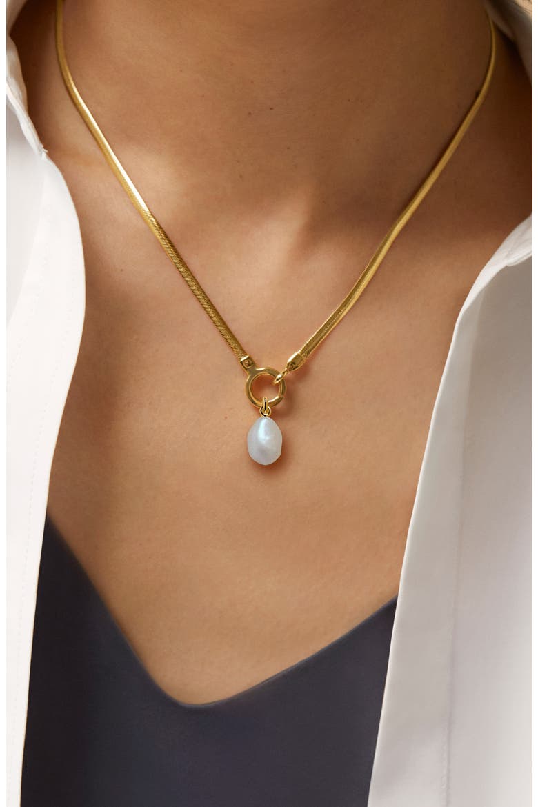 Nura Pearl Pendant Snake Chain Necklace, Alternate, color, 18K GOLD VERMEIL / PEARL