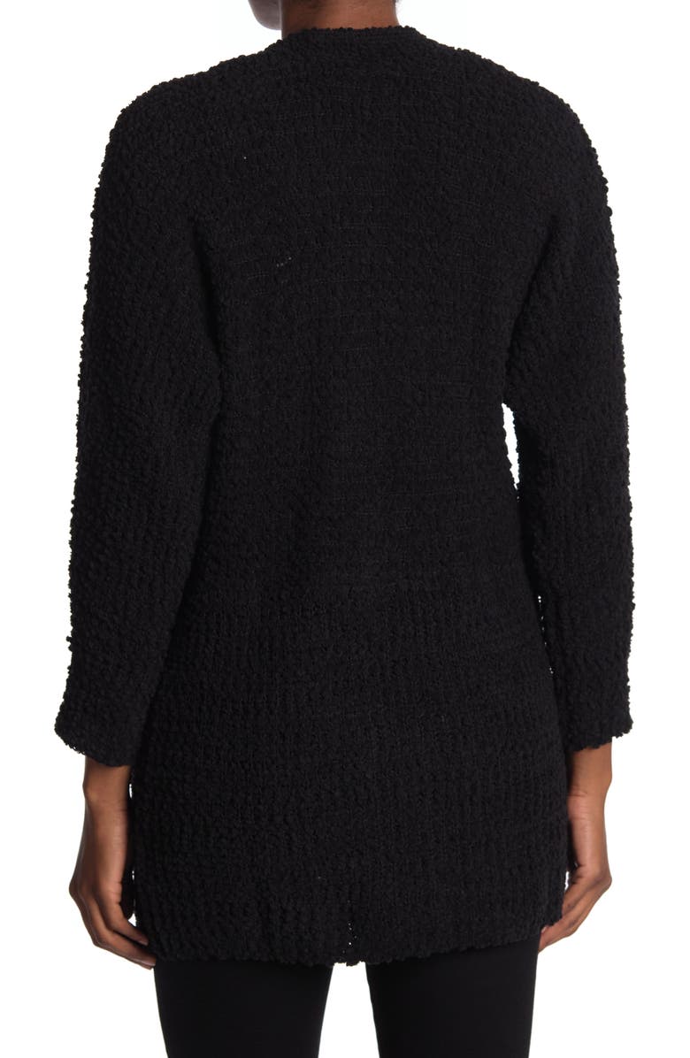 Bobeau Open Front Patch Pocket Popcorn Cardigan, Alternate, color, Black