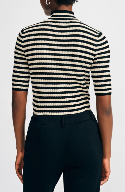 Isaac Mizrahi New York Mock Neck Poor Boy Sweater In Black/ivory
