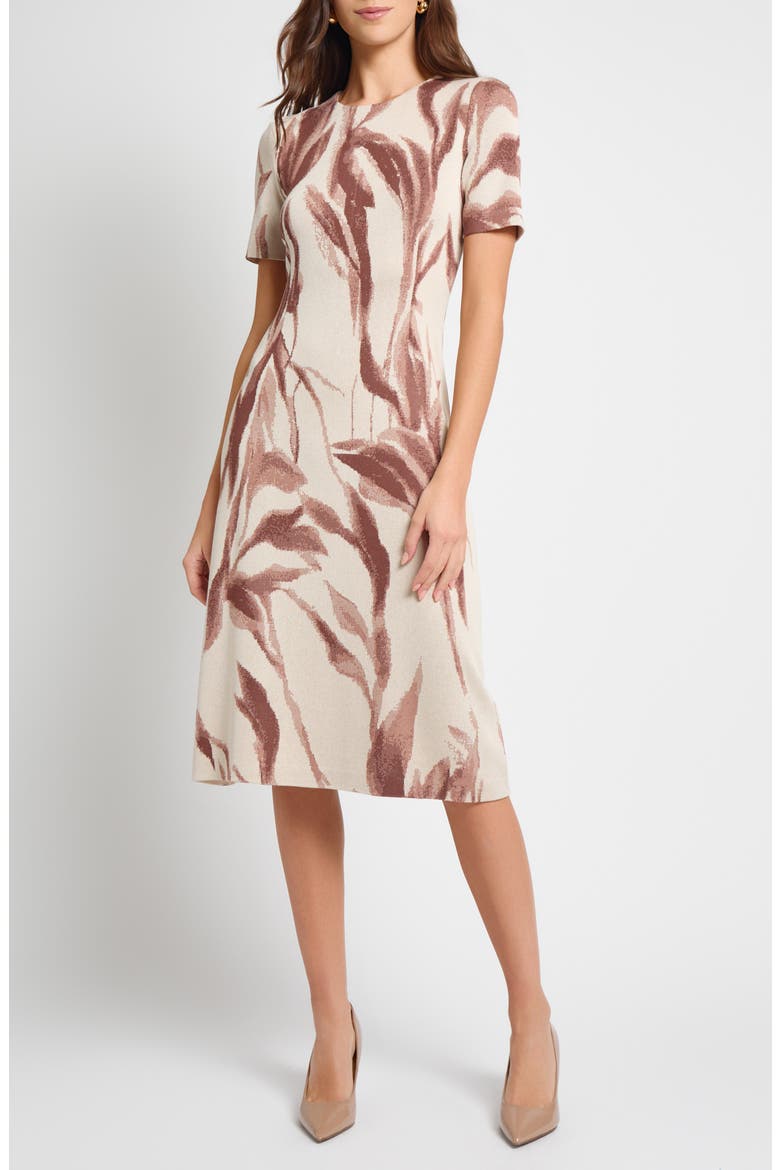 Botanical Jacquard A-Line Dress, Main, color, BISCOTTI/ CHARMEUSE/ TRUFFLE