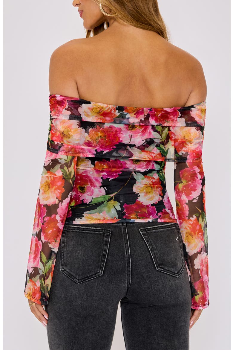 Nikki Floral Print Off the Shoulder Mesh Top, Alternate, color, BLACK FLORAL