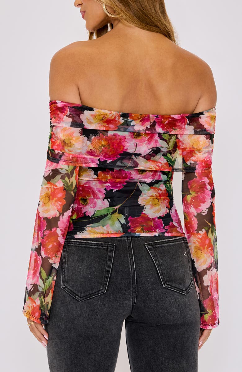 VICI Collection Nikki Floral Print Off the Shoulder Mesh Top, Alternate, color, Black Floral