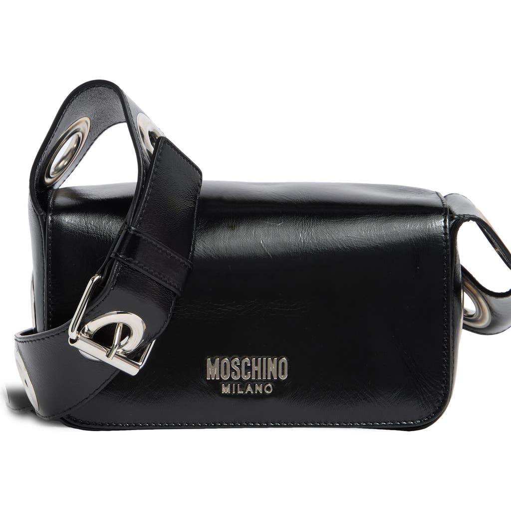 Moschino Metal Logo Crossbody Shoulder Bag In Black