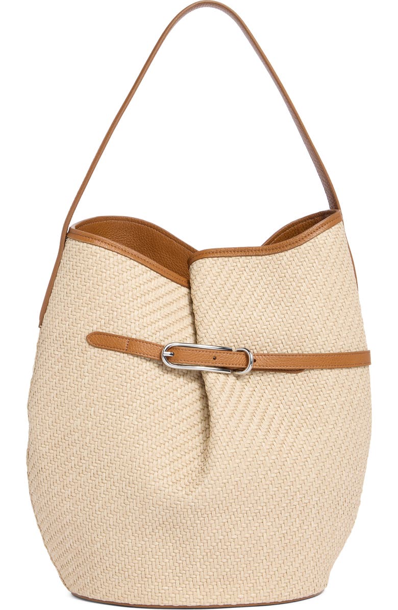 LIFFNER Large Belted Raffia Bucket Bag, Main, color, Beige