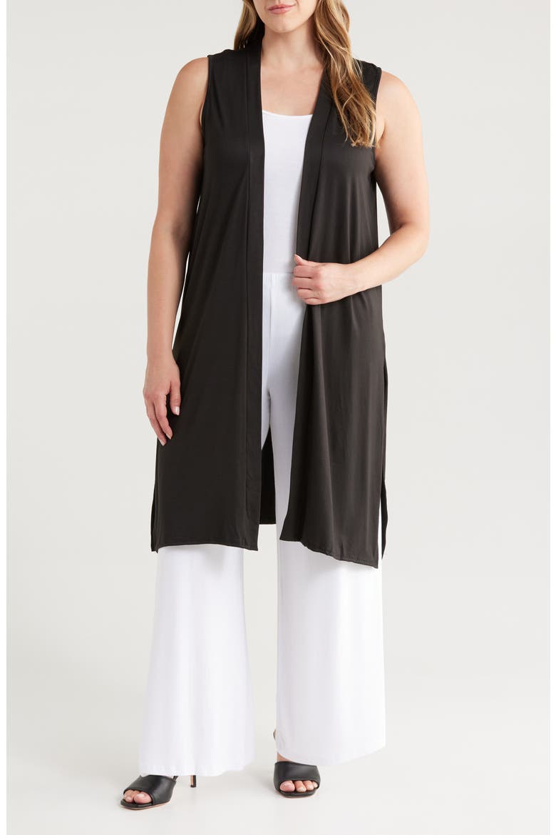 Open Front Long Vest, Main, color, BLACK