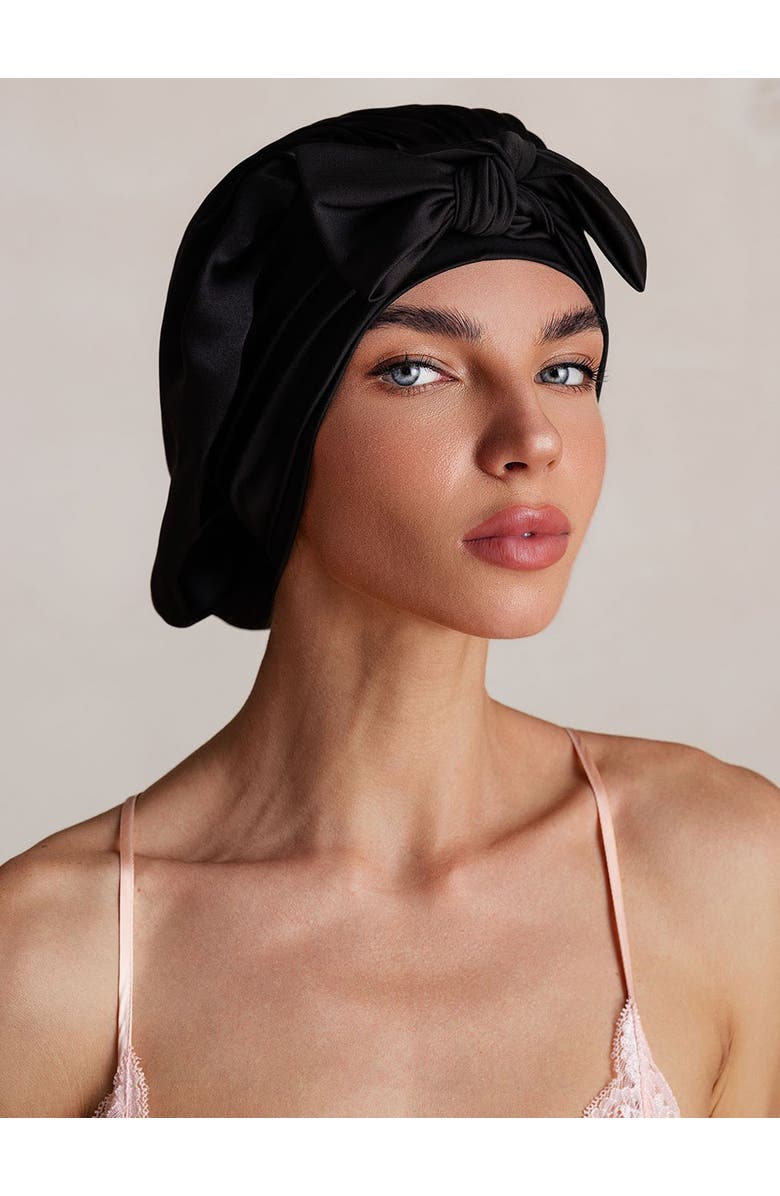 SILKSILKY Pure Silk Bowknot Tie Bonnet, Alternate, color, Black