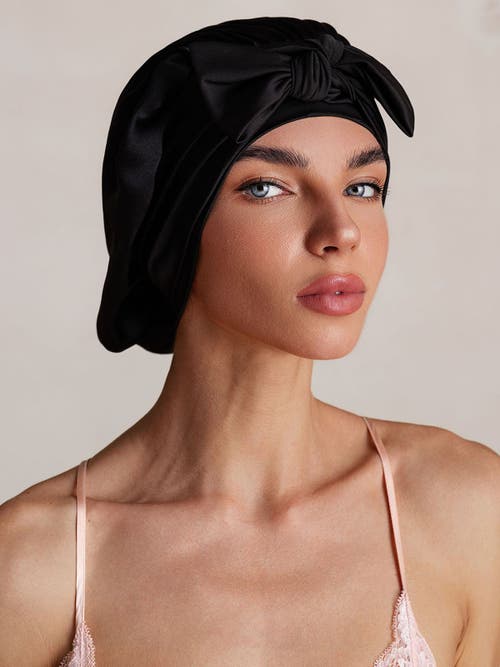 Silksilky Pure Silk Bowknot Tie Bonnet In Black