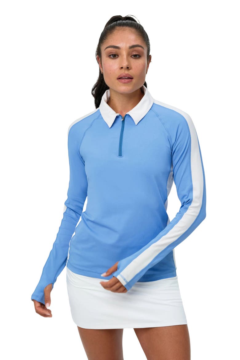 Women's Long Sleeve Quarter Zip Polo, Main, color, Indigo/White