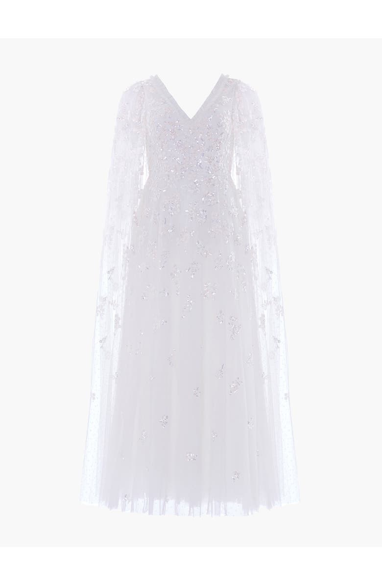 Needle & Thread Freesia Shimmer Cape Sleeve Ankle Gown, Alternate, color, Swan White/Pink