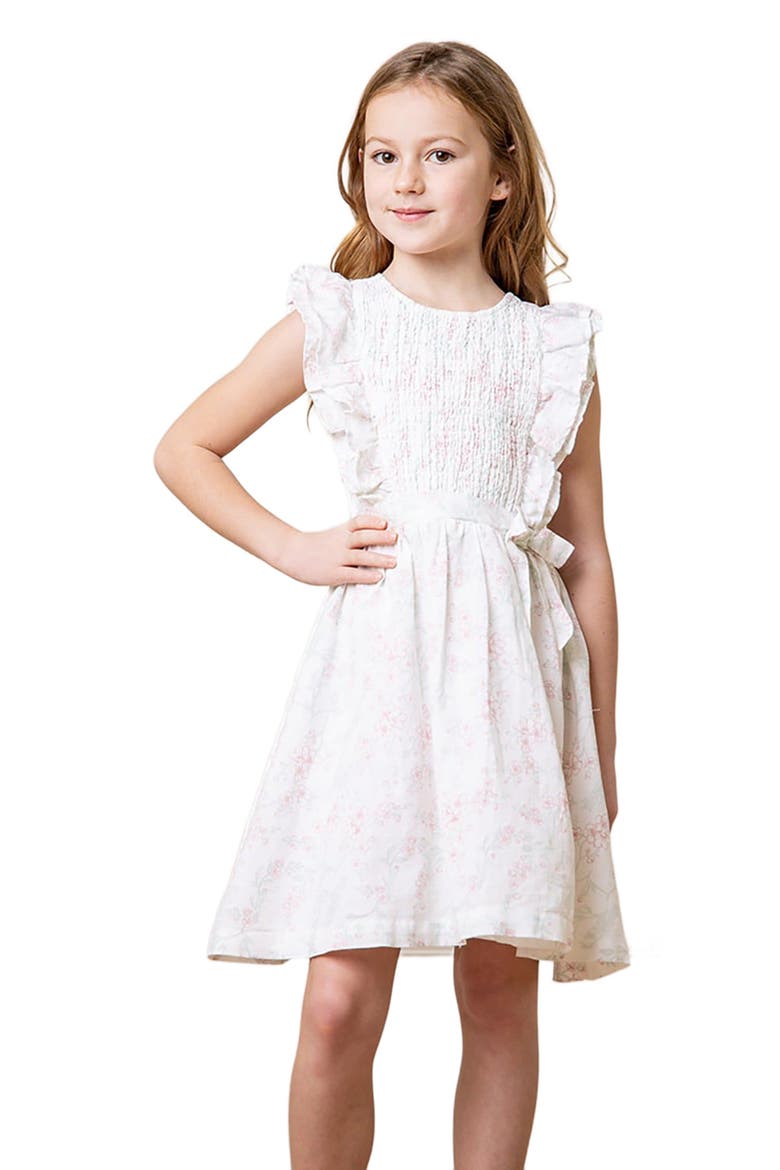 Girls' Flutter Sleeve Smocked Flower Girl Dress, Toddler, Main, color, Easter Toile