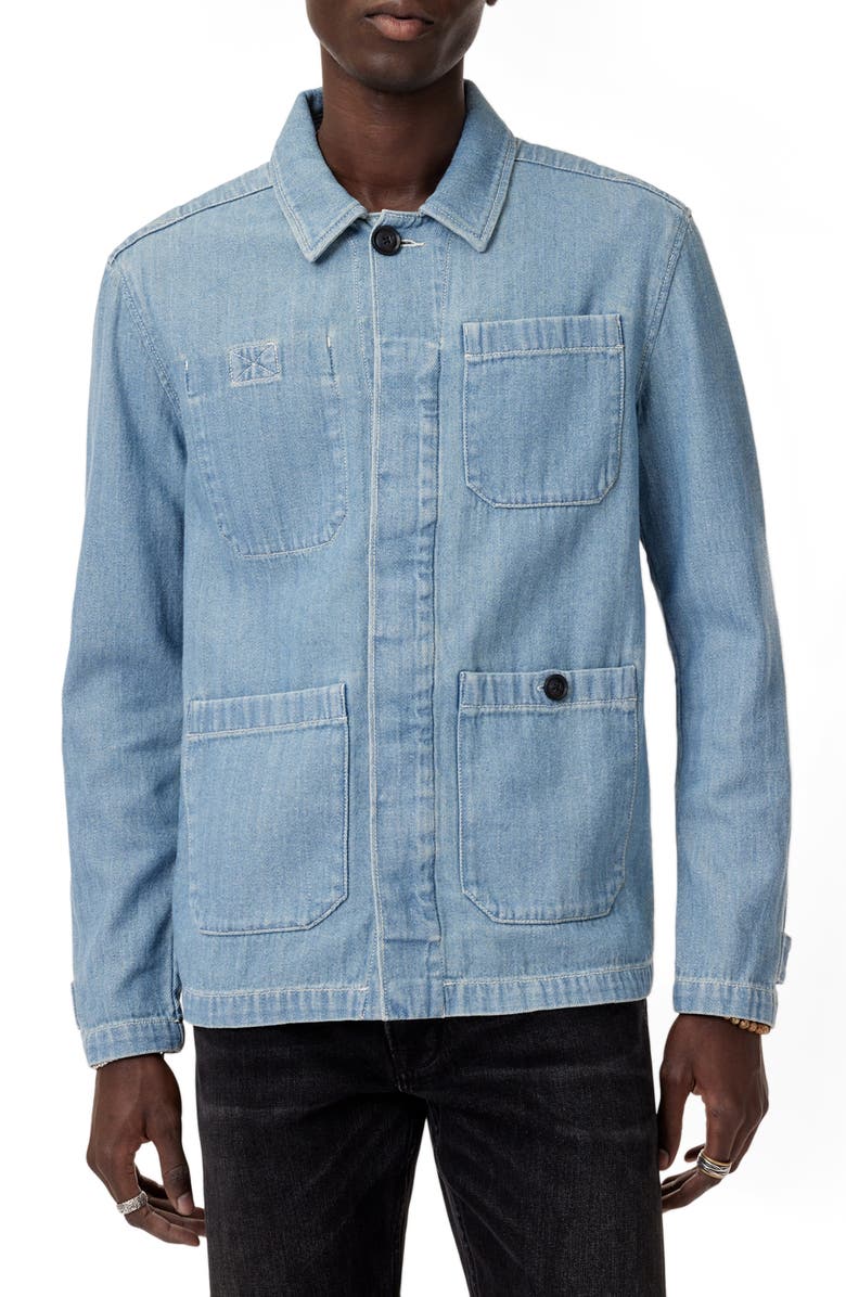 John Varvatos Jakob Embroidered Back Denim Shirt Jacket, Alternate, color, Pond Blue