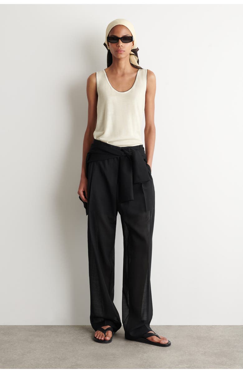 COS Contrast-tipped Knitted Wool Tank Top, Alternate, color, White / Brown
