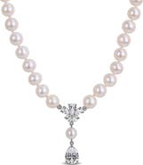 DELMAR Cultured Pearl & Lab Grown White Sapphire Y-Necklace
