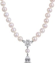 DELMAR Cultured Pearl & Lab Grown White Sapphire Y-Necklace