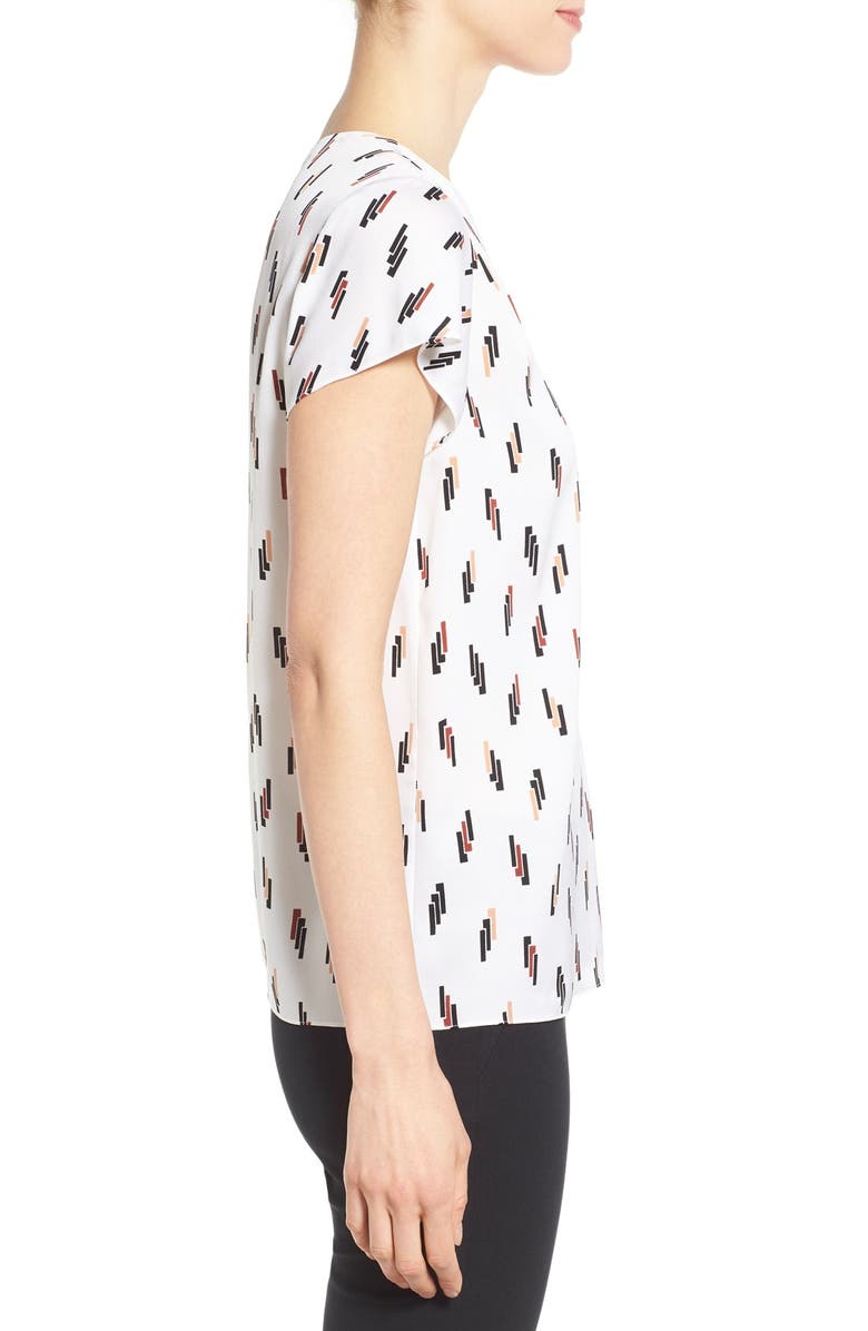 Nordstrom Collection Print Stretch Silk Short Sleeve V-Neck Blouse, Alternate, color, Ivory Dashing Lines Print