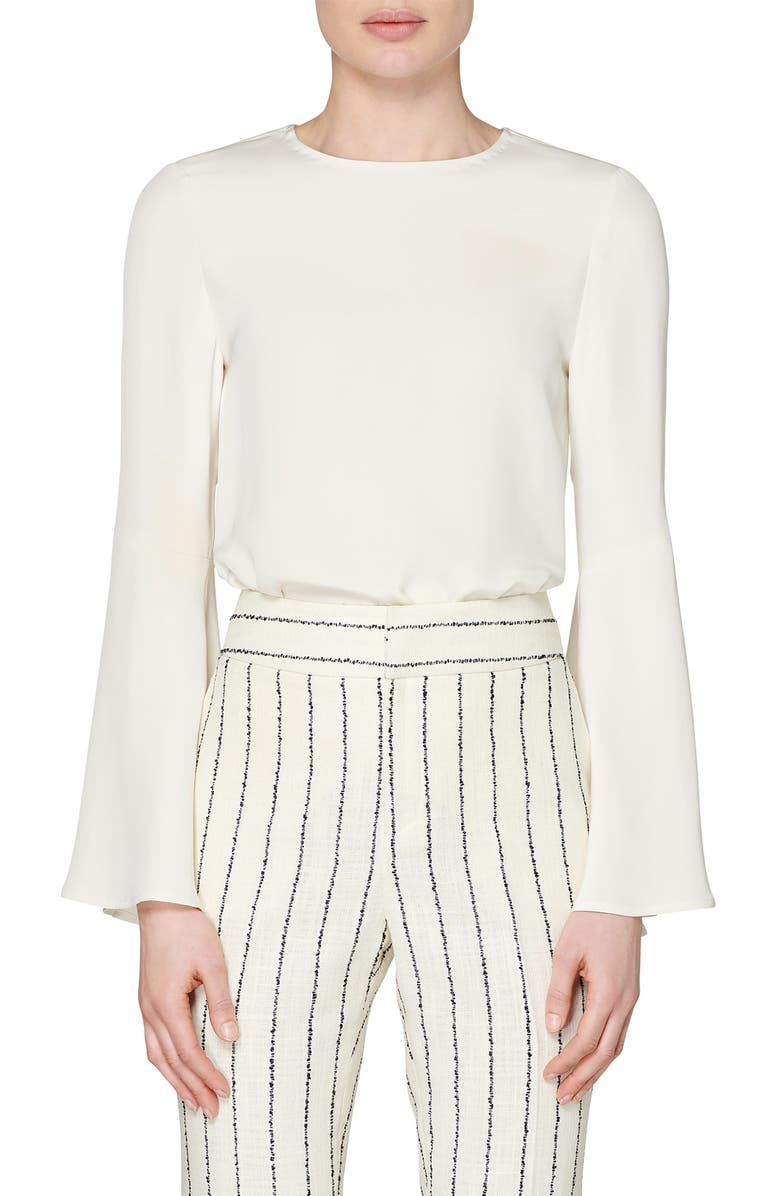 SUISTUDIO Dew Bell Sleeve Silk Top, Main, color, 
