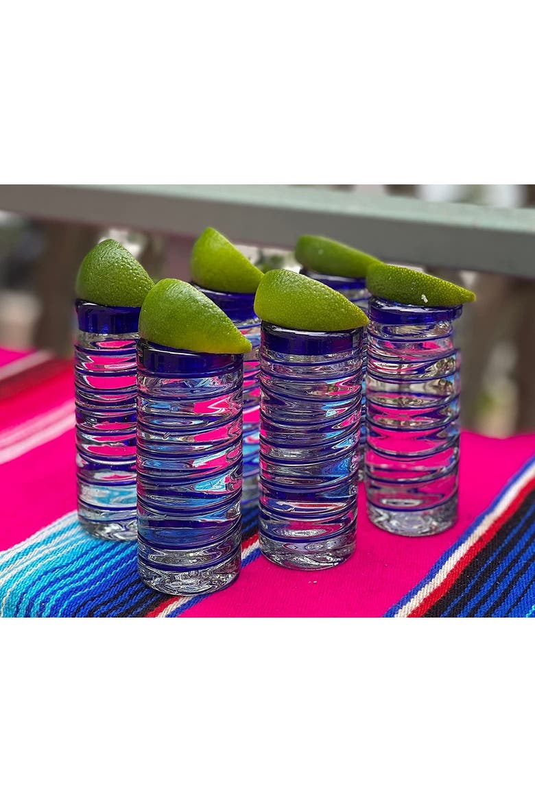 Spiral Tequila Shot Glasses - Set of 6, Alternate, color, Cobalt