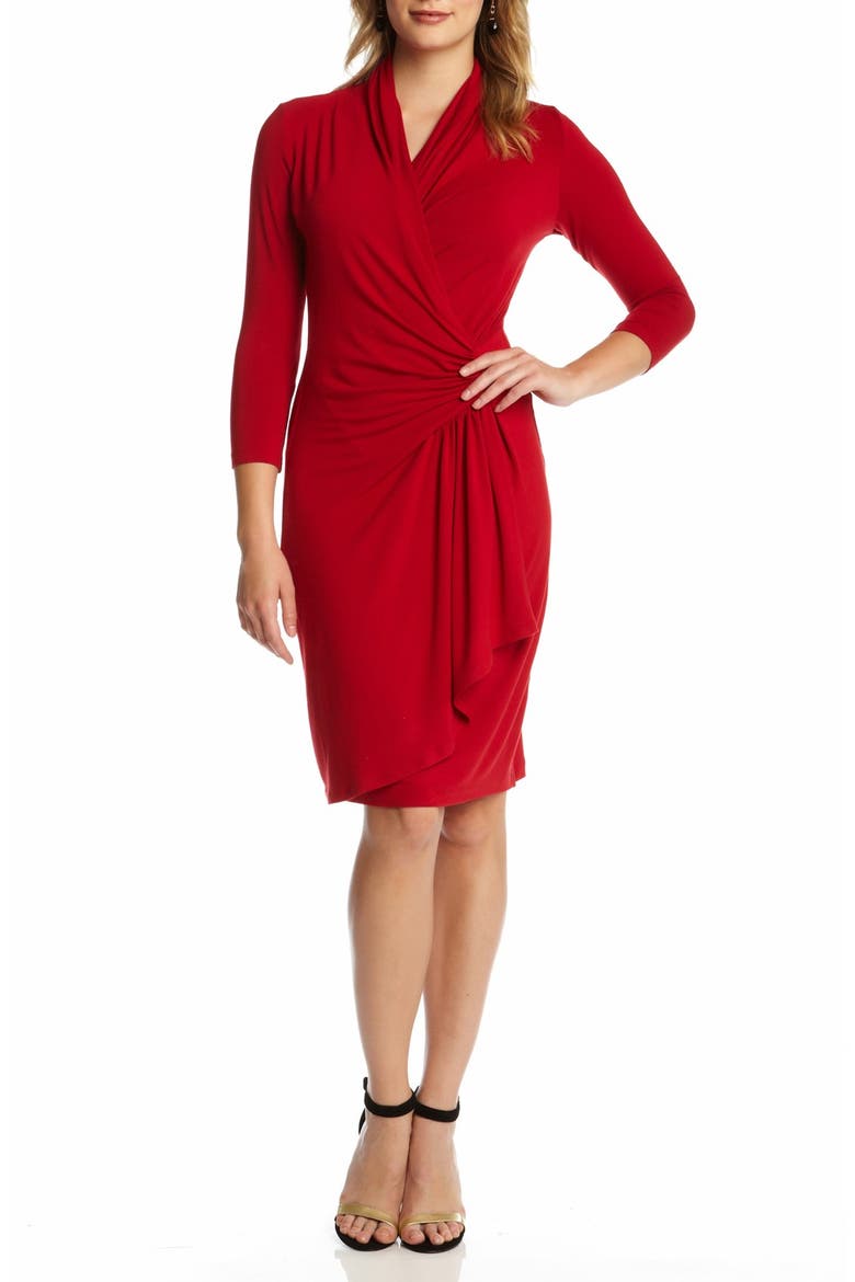 Cascade Faux Wrap Dress, Main, color, RED