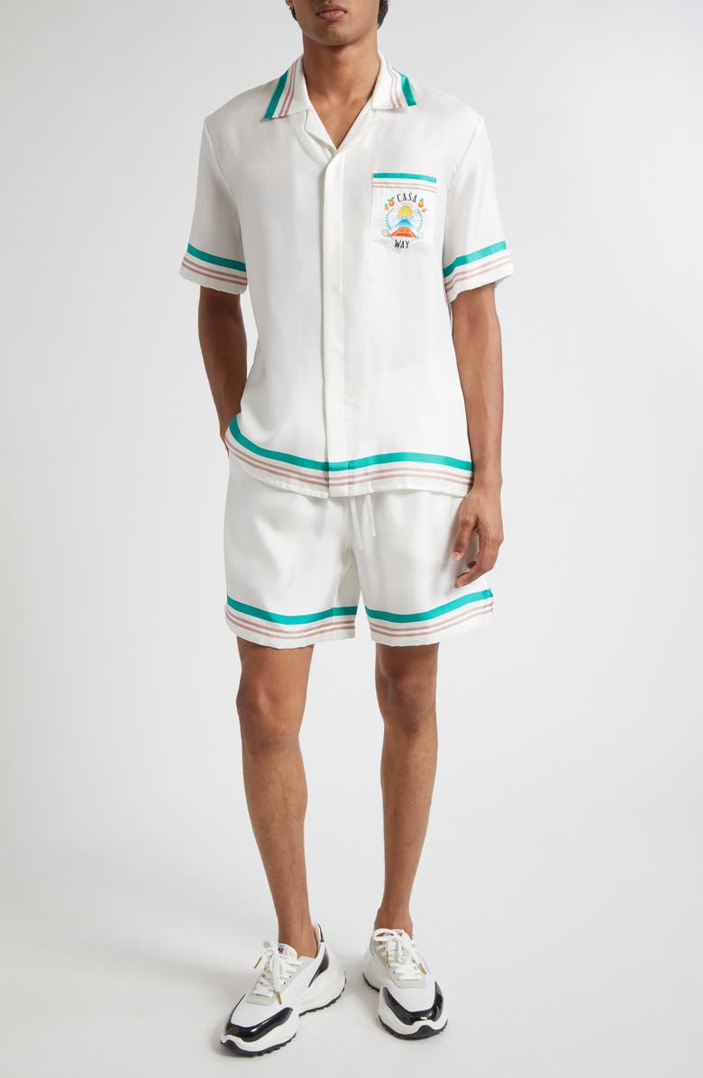 Casablanca Casa Way Drawstring Silk Shorts, Alternate, color, Casa Way