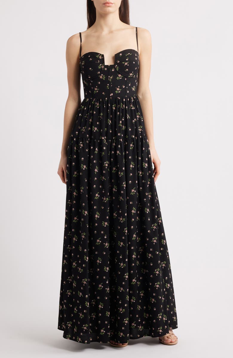 Lulus Luisa Floral Maxi Cocktail Dress, Main, color, Black Floral