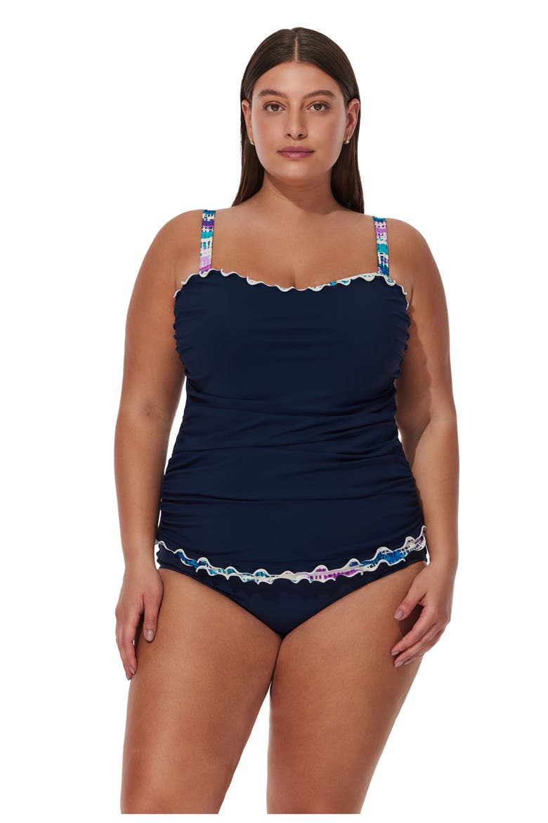 Canva Plus Size Shirred Underwire Tankini Top, Alternate, color, Navy