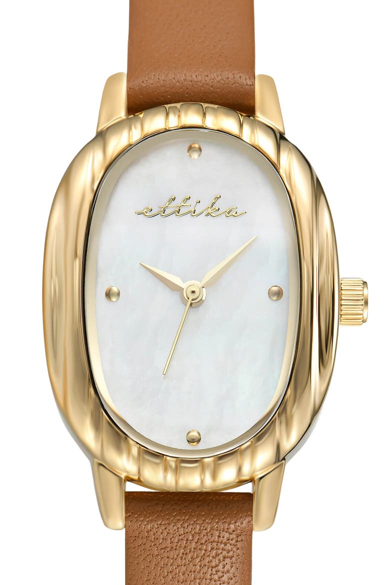 Timeless Texture Leather Strap Watch, Alternate, color, COGNAC