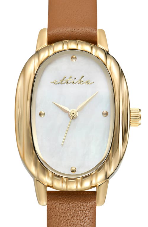 Ettika Mother-of-pearl Oval Leather Strap Watch In Brown