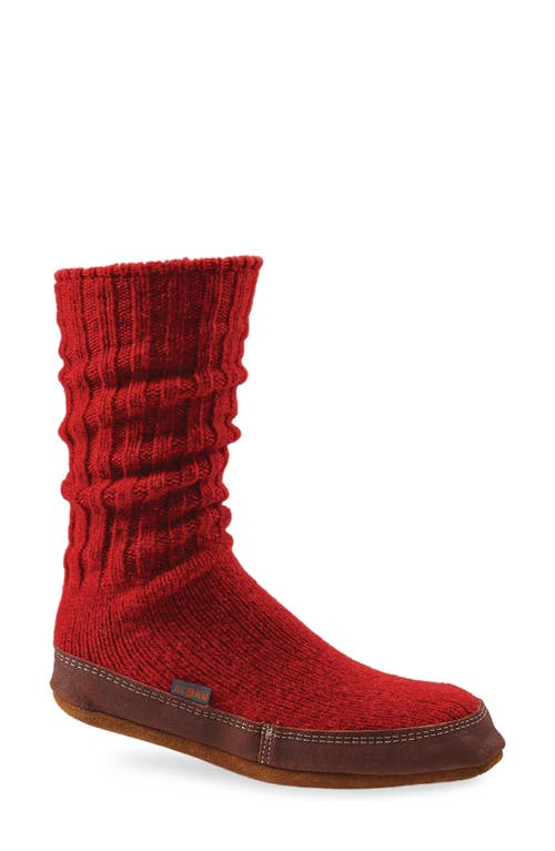 Acorn Slipper Socks in Crimson Rag Wool 