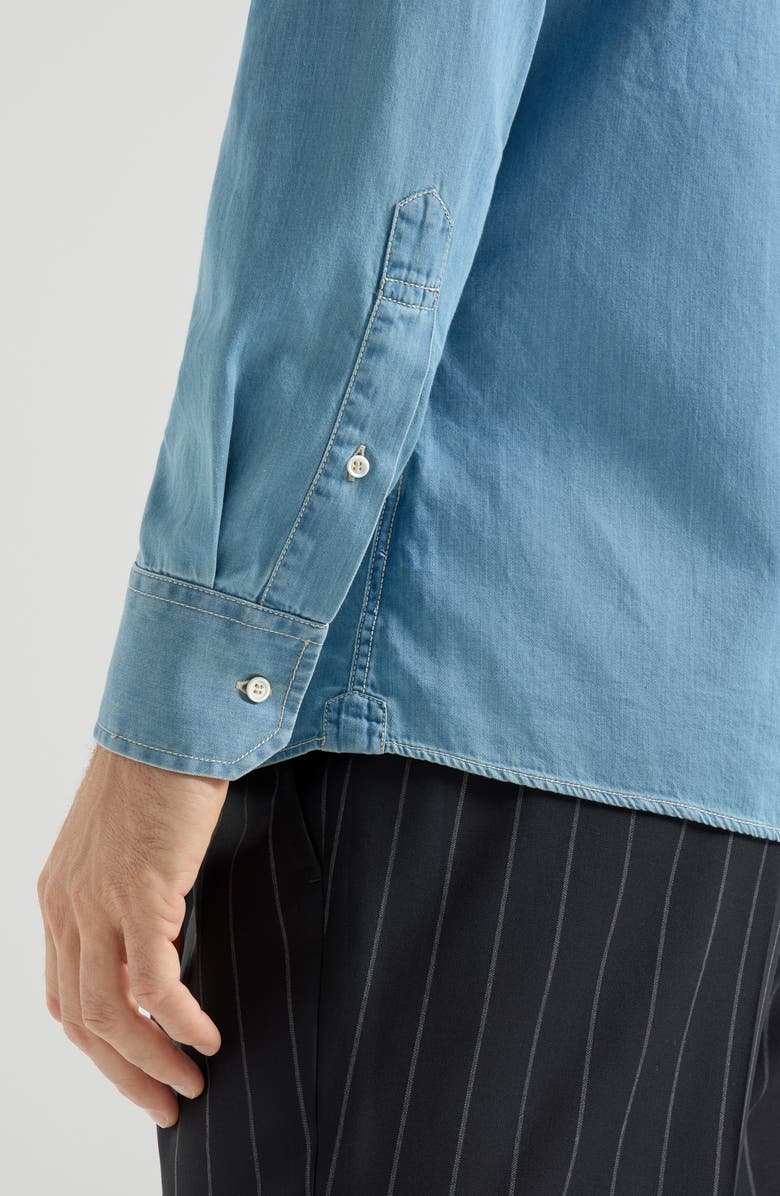 Brunello Cucinelli Shirt with snaps, Alternate, color, Light Blue Denim