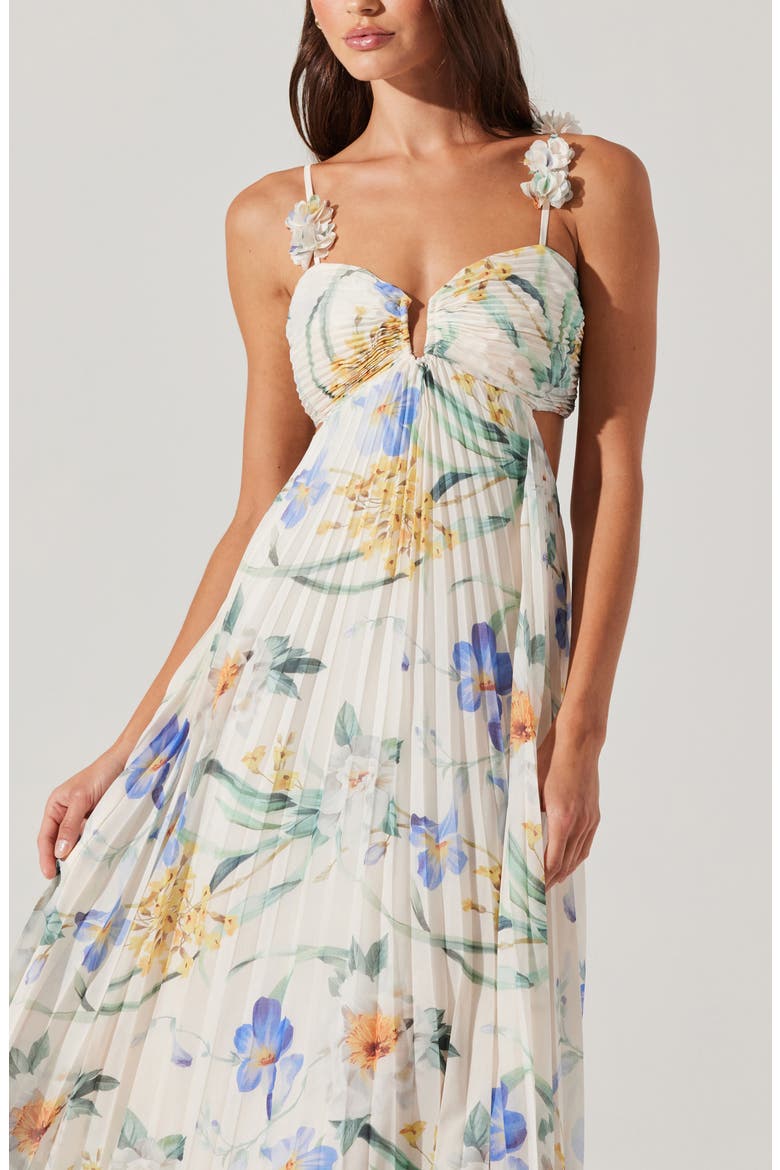 Emese Pleated Maxi Sundress, Alternate, color, WHITE/ BLUE MULTI FLORAL