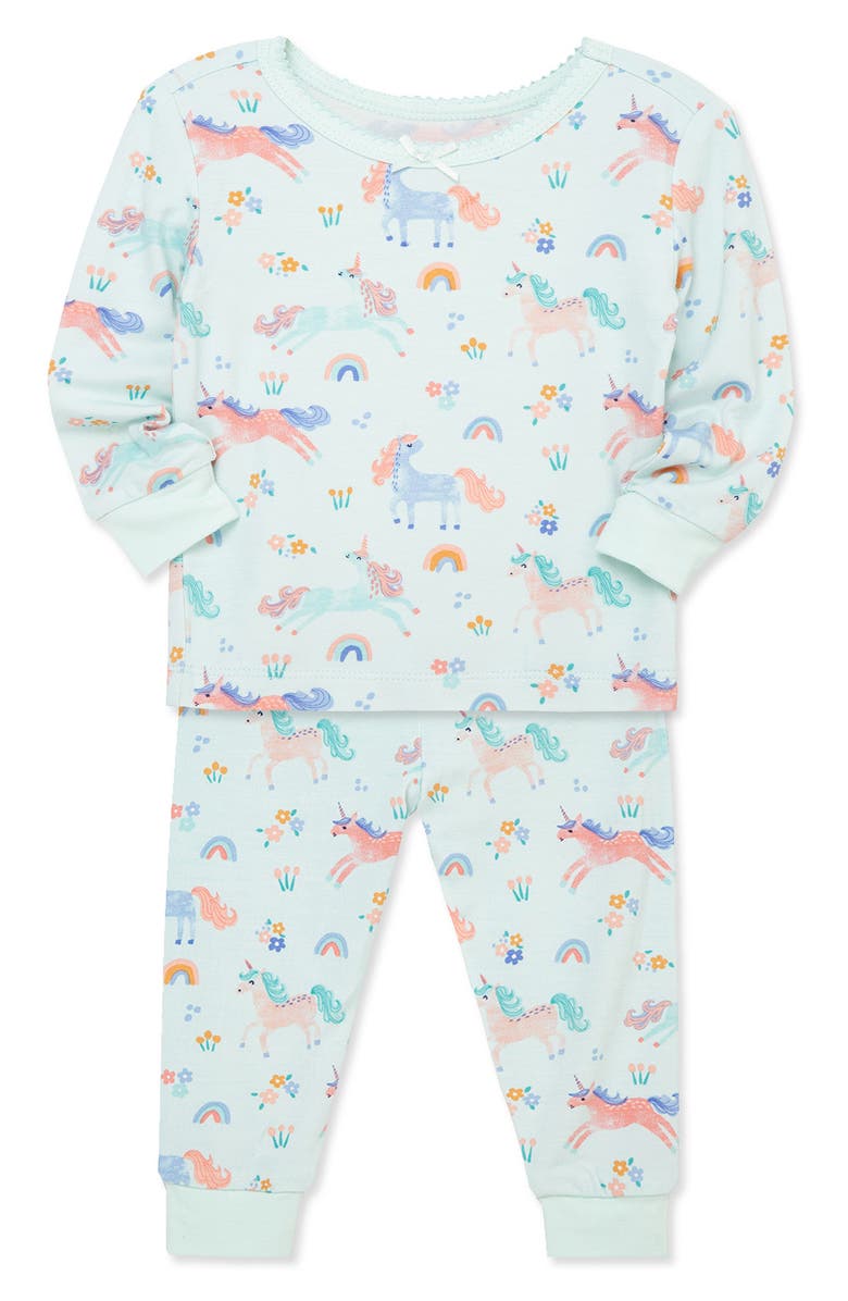 Little Me Unicorn 4-Piece Pajamas, Alternate, color, Aqua