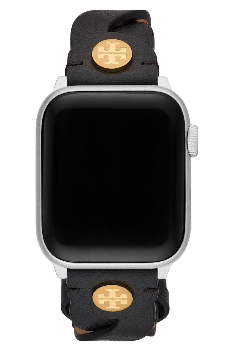 The Miller Braided Leather 20mm Apple Watch® Watchband, Alternate, color, BLACK