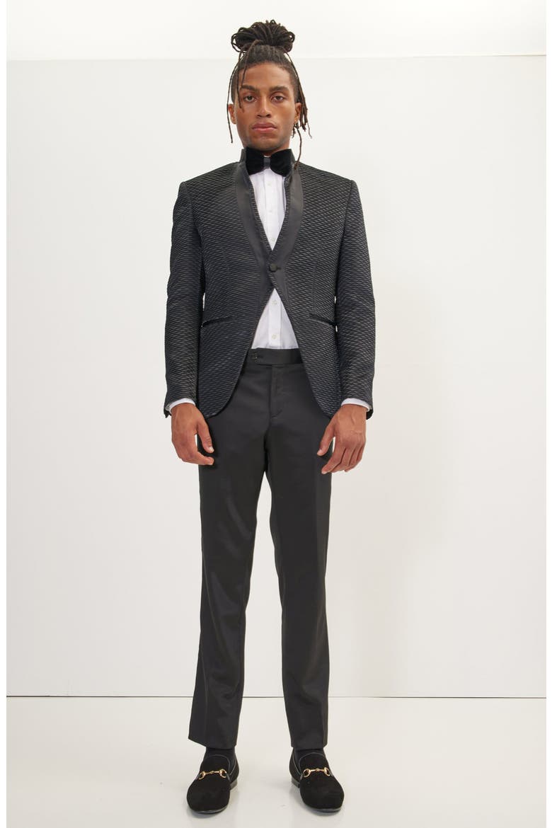 Textured Satin Tuxedo Jacket, Alternate, color, BLACK