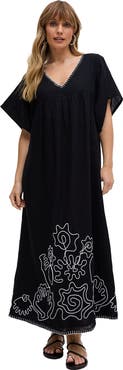 Raffya Candy Tabard Embroidered Hem Midi Dress