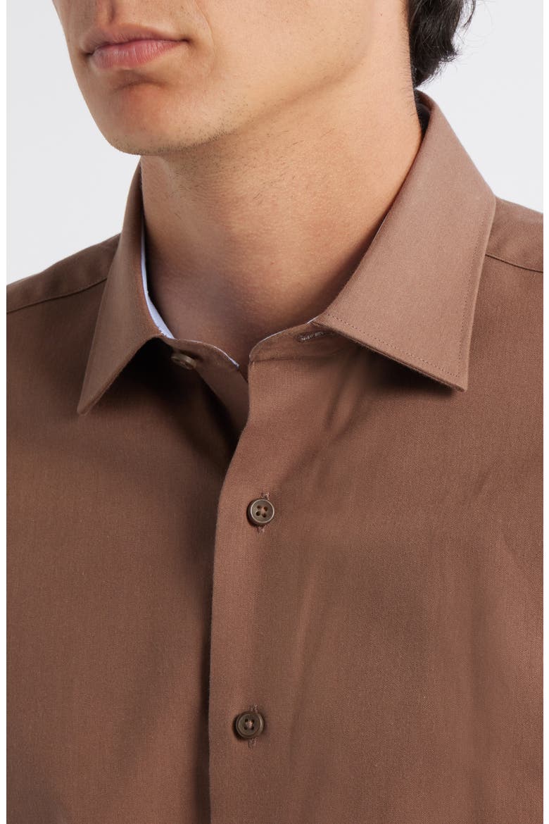 Trim Fit Solid Brown Cotton Dress Shirt, Alternate, color, COFFEE
