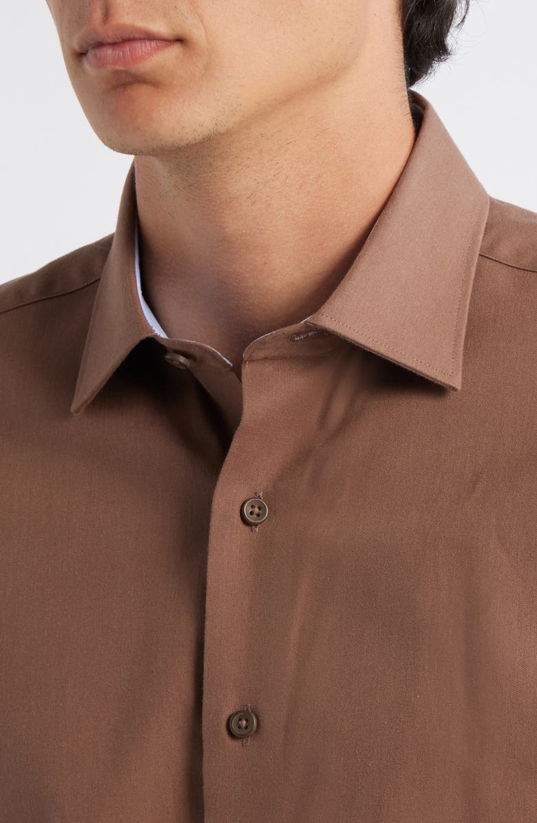 Lorenzo Uomo Trim Fit Solid Brown Cotton Dress Shirt, Alternate, color, Coffee