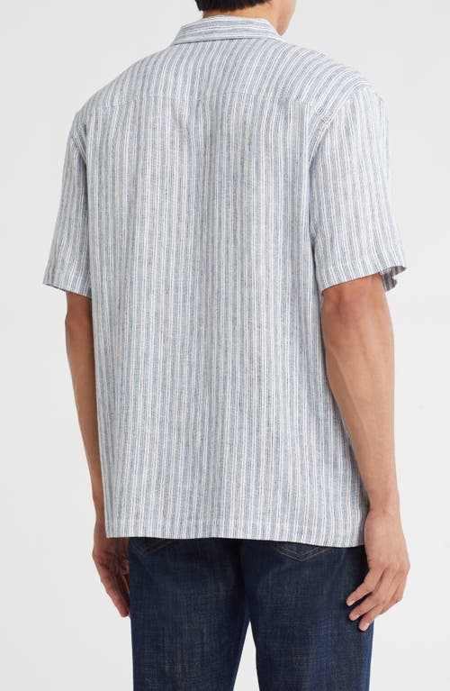 Truth Stripe Linen Blend Camp Shirt In Blue