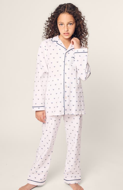 Petite Plume Kids' Bee Print Cotton Blend Twill Two-piece Pajamas In White