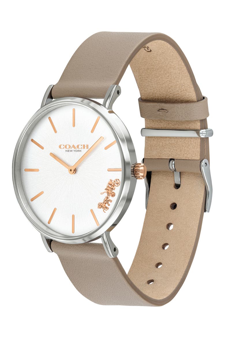 Perry Leather Strap Watch, 36mm, Alternate, color, SILVER WHITE