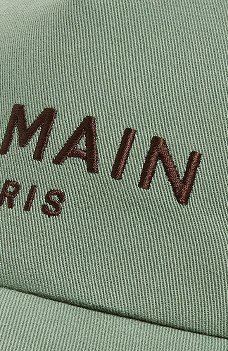 Balmain Logo Embroidered Adjustable Cotton Twill Baseball Cap, Alternate, color, Ujf Green/ Brown