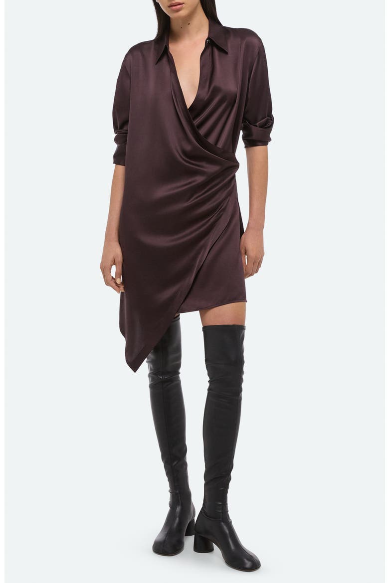 Drape Wrap Front Silk Shirt, Main, color, DARK PLUM