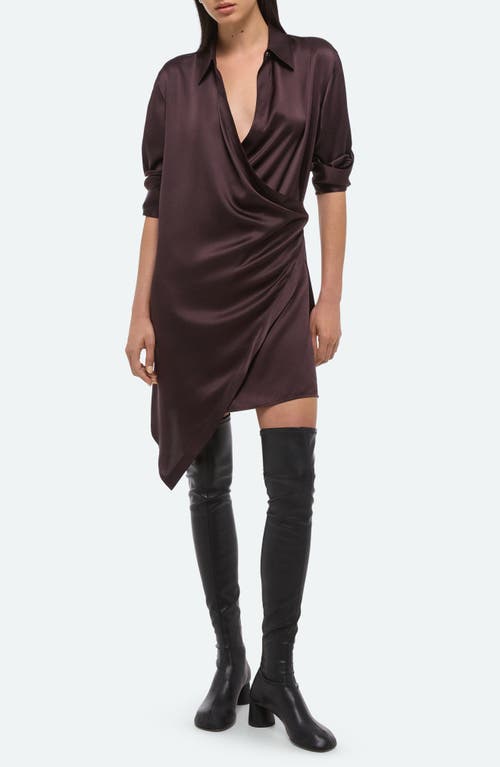 Helmut Lang Wrap Relax Silk Shirtdress In Brown