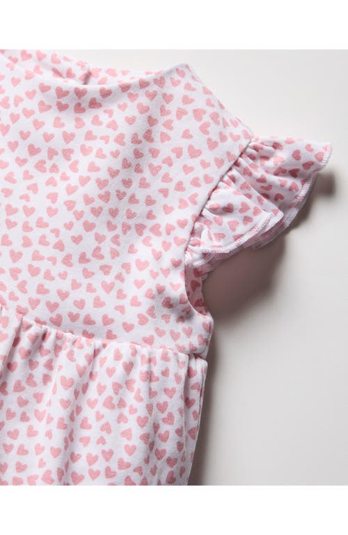 Petite Plume Heart Print Pima Cotton Romper In Pink