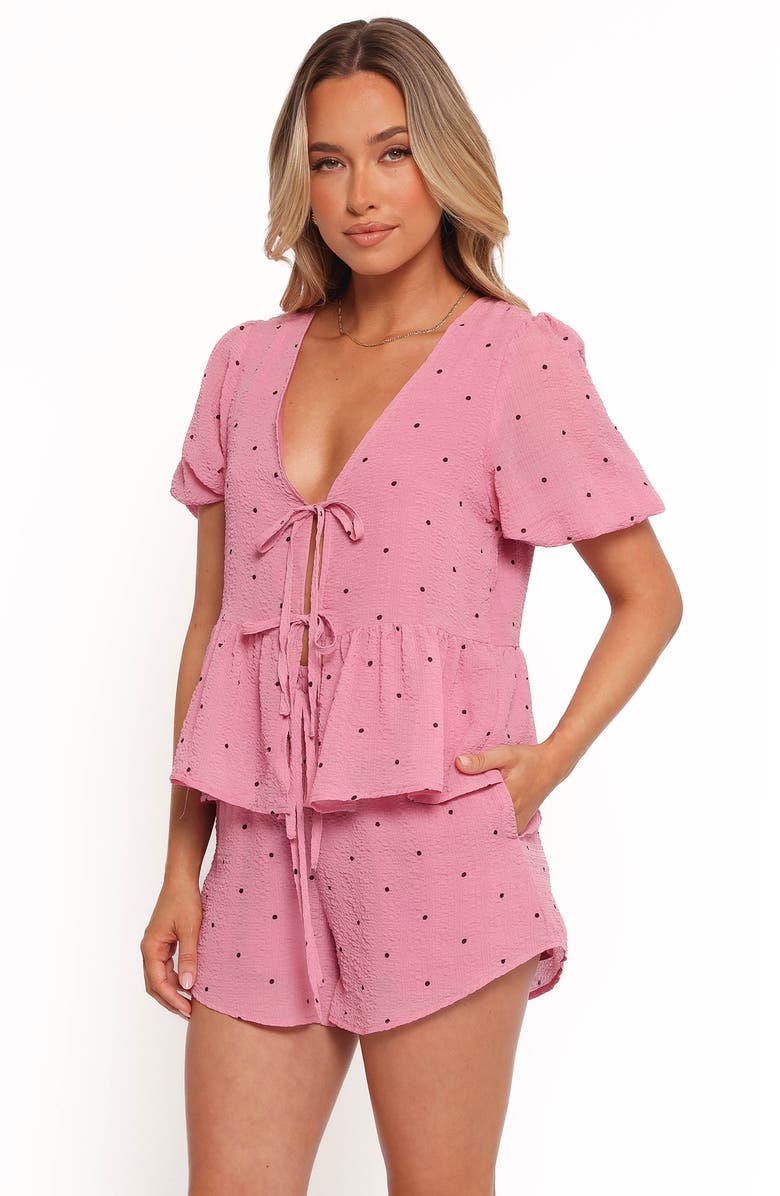 Petal & Pup Nala Polka Dot Drawstring Shorts, Alternate, color, Pink Polka Dot