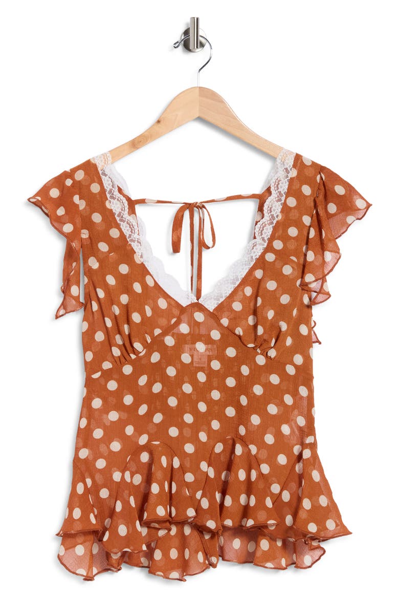 Polka Dot Ruffled Peplum Top, Alternate, color, RUST