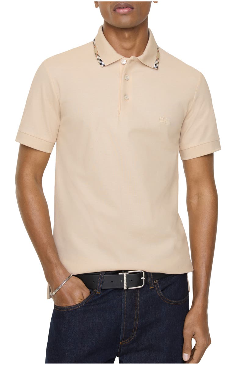 Burberry Check Trim Cotton Polo Shirt, Main, color, Calico Beige