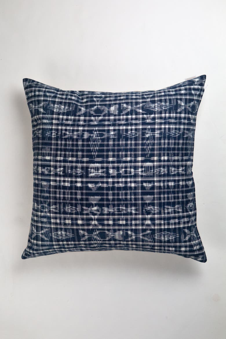 Vintage Ikat Corte Plaid Handwoven Cotton Throw Pillow, Alternate, color, Blue