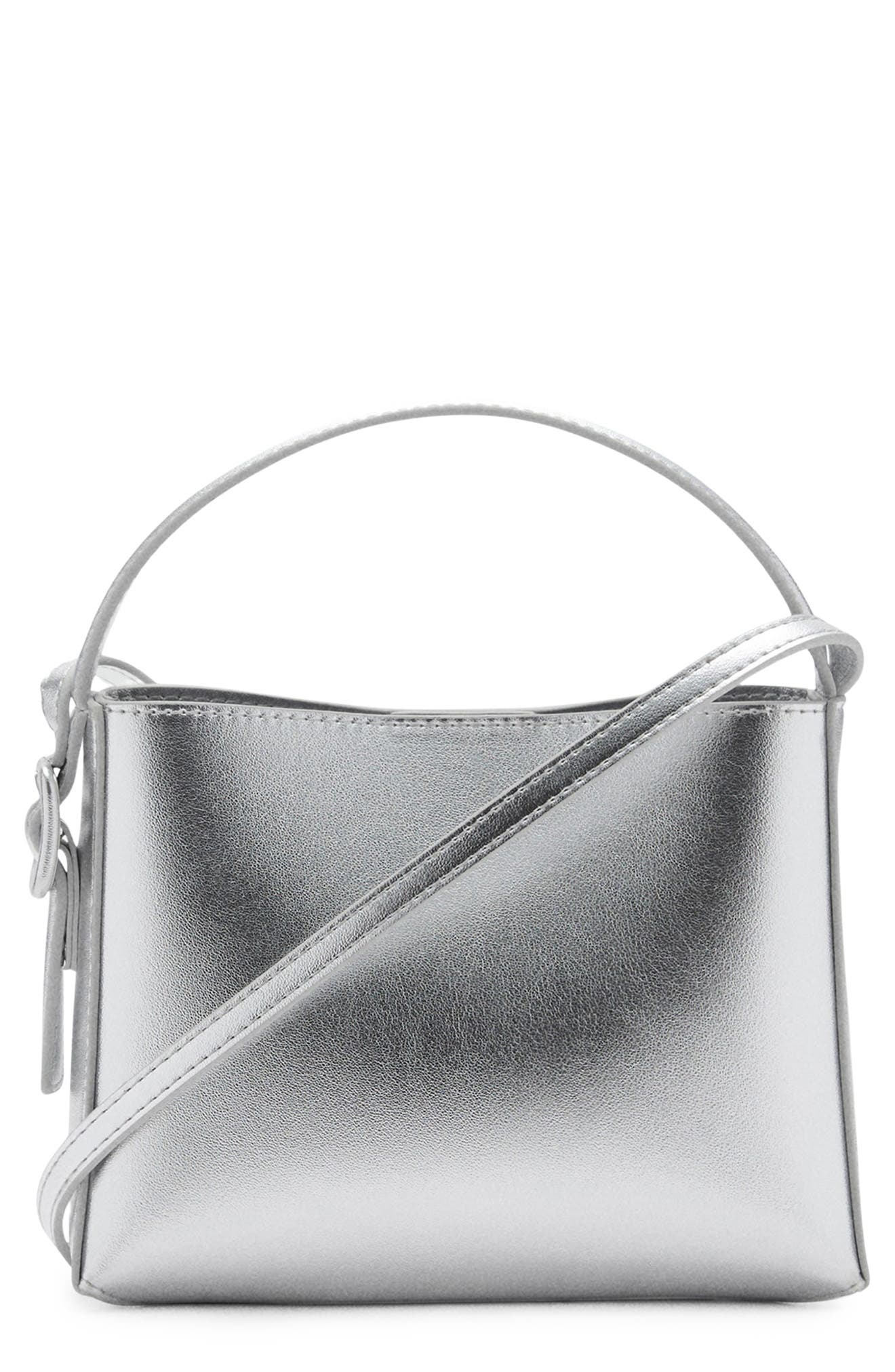 MANGO Mini Metallic Faux Leather Shopper, Main, color, 