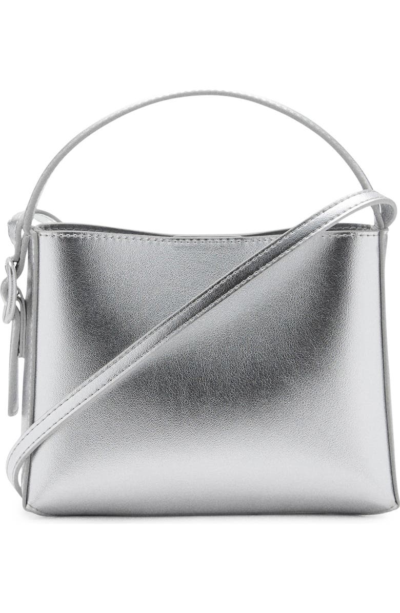 MANGO Mini Metallic Faux Leather Shopper, Main, color,